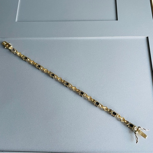 Genuine Blue Sapphire Gold Plated Sterling Silver Tennis Bracelet JJJ Dr… - Picture 10 of 11